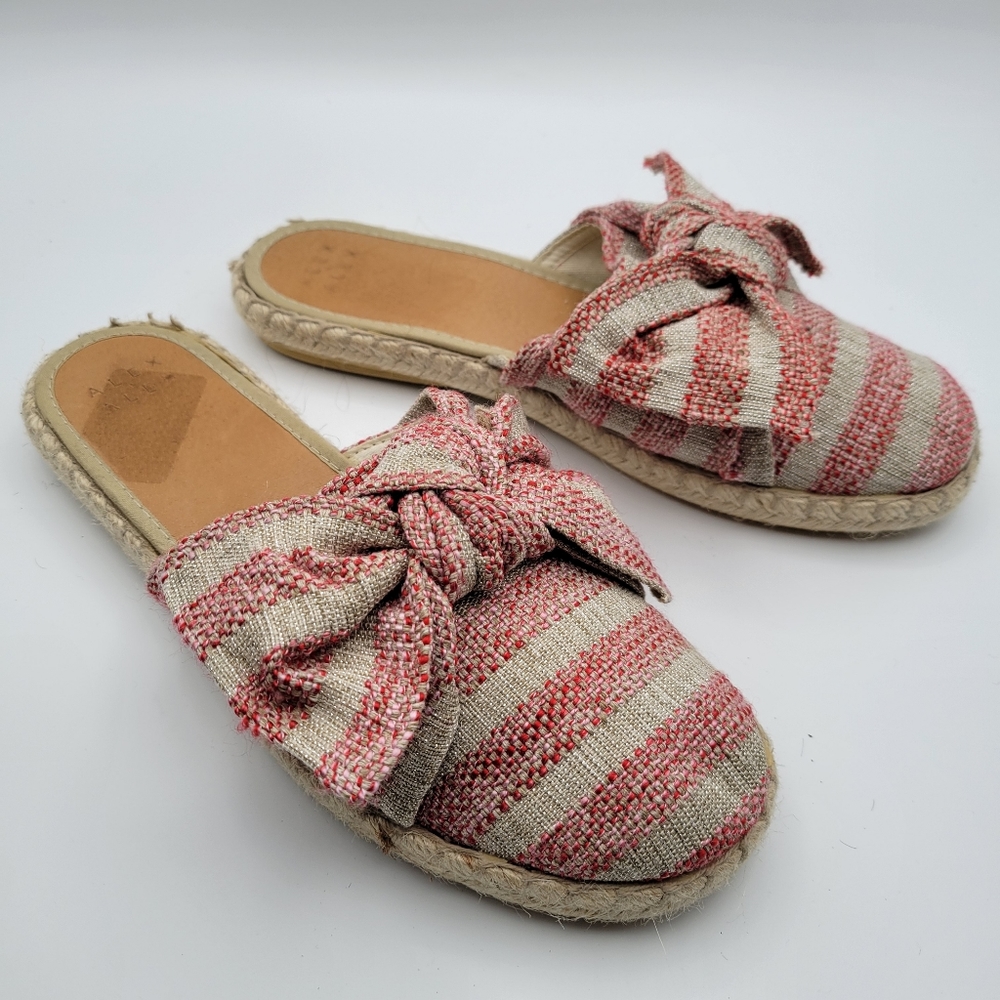 Alex + Alex Striped Bow Closed Toe Espadrille Slides Sandals
